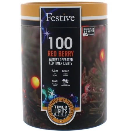 100 Battery Operated Timer Berry Lights - Red - image 1