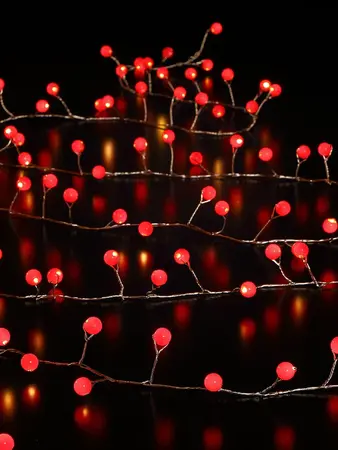 100 Red Snowberry Cluster Wire Garland - Battery Operated