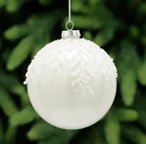 10cm white glass ball with white bead lines