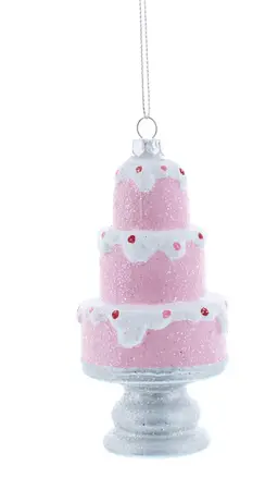 11cm Hanging Pink 3 Tiered Cake on Silver Stand