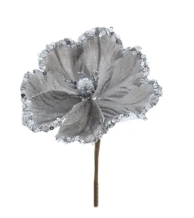 12cm silver with glitter flower pick