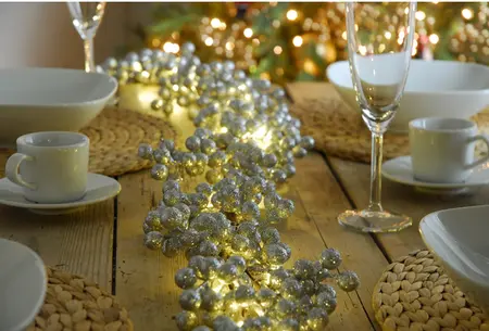 130cm bo lit silver glitter garland with timer