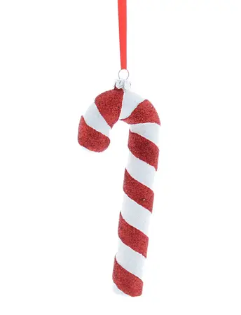 14cm hanging red/white glitter stripped candy cane