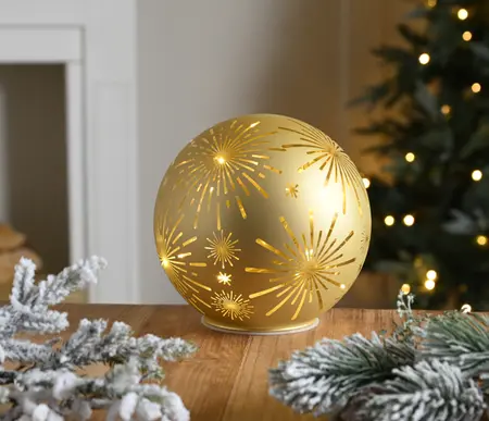 15cm Battery Operated Lit Glass Gold Snowflake Ball