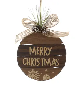 17cm Natural Wooden Disc with MERRY CHRISTMAS