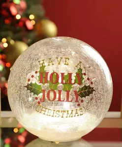 20cm Battery Operated Lit Holly Jolly Crackle Effect Ball