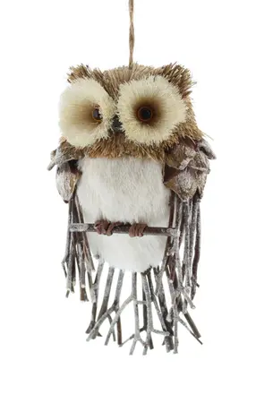 20cm Bristle Owl with White Faux Fur Chest