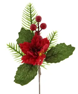 20cm Red Poinsettia and Foliage Pick