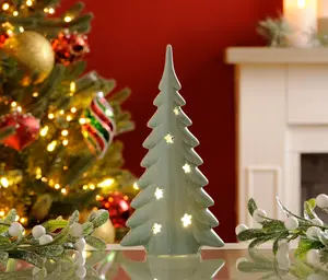 23cm Battery Operated Lit Porcelain Green Tree