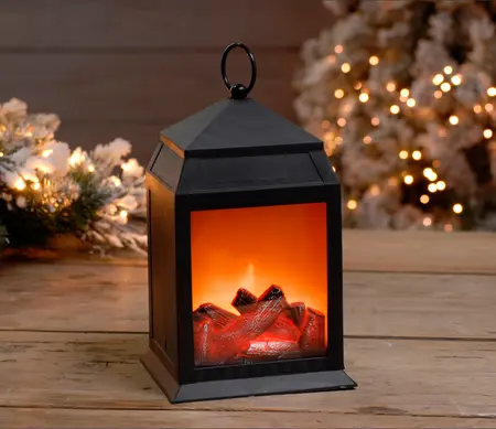 25cm Battery Operated Lit Fireplace Lantern