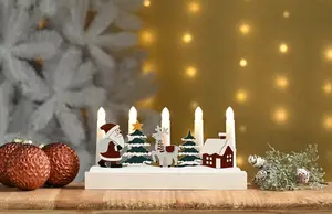 28cm Battery Operated Lit Wooden Santa Scene Candle Bridge