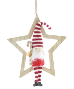 29cm Wooden Hanging Star with Red/White Gonk