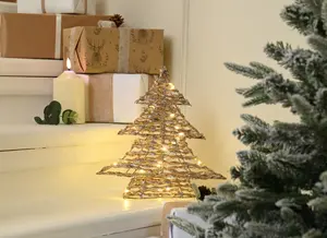 30cm Battery Operated Lit Champagne Gold Tree