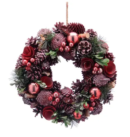 30cm Pinecones and Rose Gold Baubles Wreath in Box