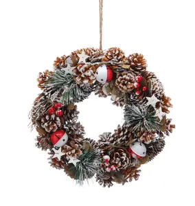 30cm Snowy Pinecones-Red/White Bell Wreath in Box