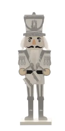 31cm Standing Wooden White/Silver Nutcracker