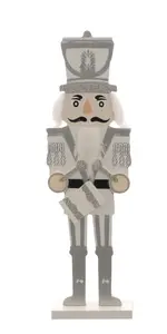 31cm Standing Wooden White/Silver Nutcracker