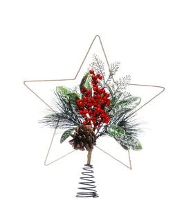 33cm Red Berries and Pine Tree Topper