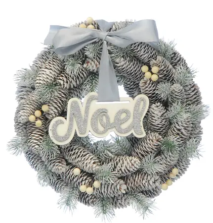 36cm Frosted Silver Noel in the Middle Wreath in Box