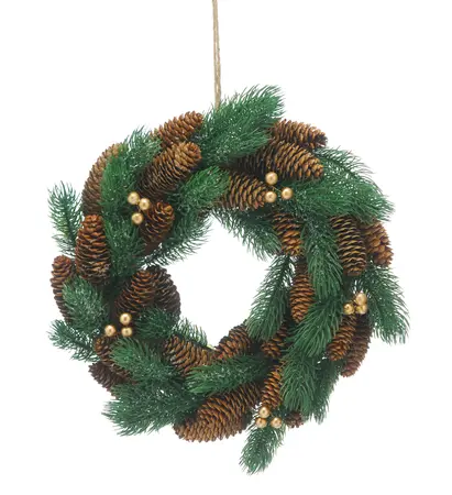 36cm Pinecone and Gold Berries Wreath in Box