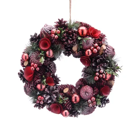 36cm Pinecones and Rose Gold Baubles Wreath in Box