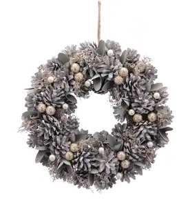 36cm White Pinecone and Gold Berries Wreath in Box