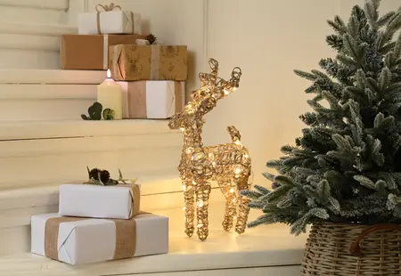 37cm Battery Operated Lit Champagne Gold Reindeer