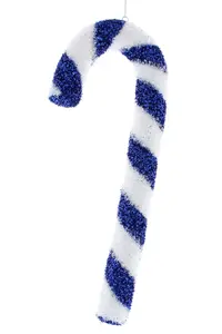 38cm Blue/White Sequin Candy Cane