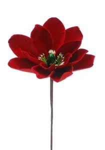 39cm Red Velvet Magnolia with Green Gem Stem