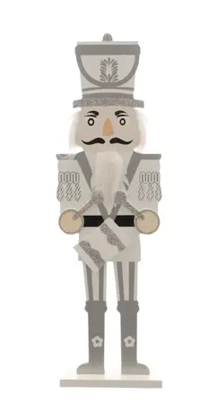 40cm Standing Wooden White/Silver Nutcracker