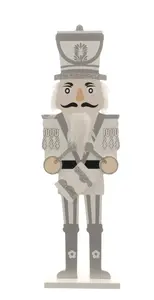 40cm Standing Wooden White/Silver Nutcracker