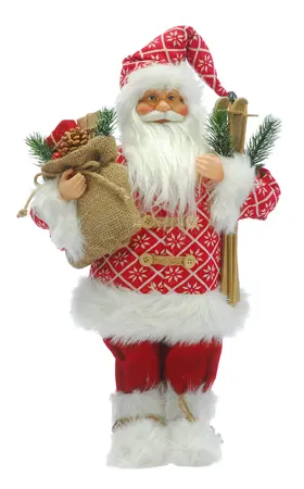 45cm Standing Red/White Santa Holding Skis