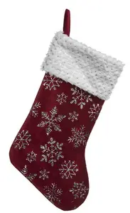 49cm burgundy with silver snowflakes stocking