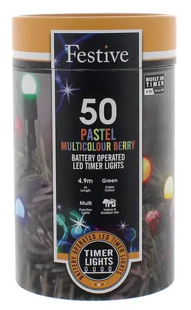 50 Battery Operated Timer Berry Lights - Pastel Multicolour - image 1