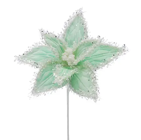 50cm Green Flower-Silver Glitter Edging Stem