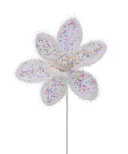 50cm white flower with multicolour sequins stem