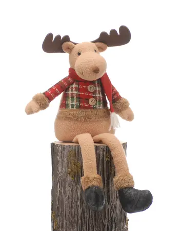 51cm Dangly Legs Plush Brown Reindeer - Check Coat