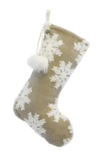 52cm Natural Snowflake Stocking with White Pom Pom