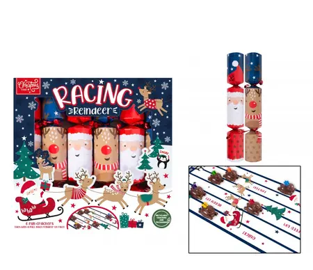 6 RACING REINDEERS 12" CRACKERS - image 1