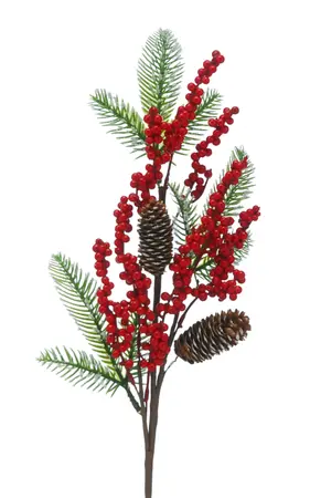 64cm Red Mini Berry and Pinecone Stem