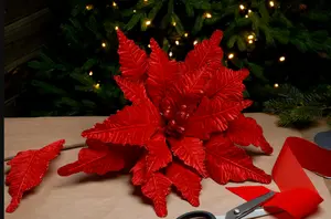 68cm red velvet poinsettia stem - image 2