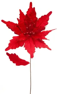 68cm red velvet poinsettia stem - image 1