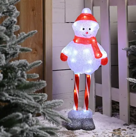 70cm lit acrylic candy cane leg snowman