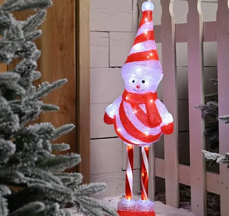 80cm lit acrylic candy stripe snowman