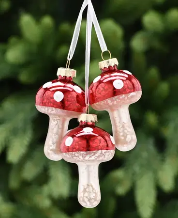 7cm hanging triple red glass mushrooms