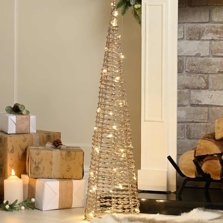 80cm Battery Operated Lit Champagne Gold Cone Tree