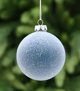 8cm blue all over glitter glass ball