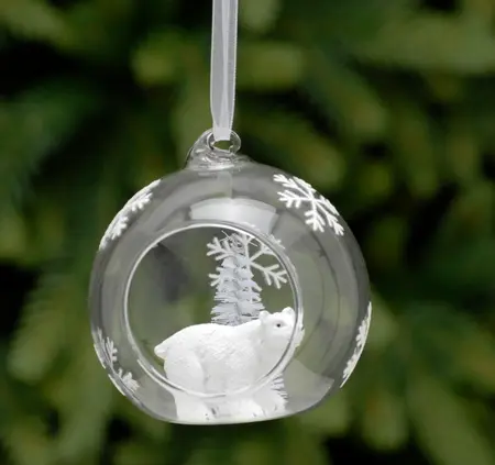 8cm clear glass open ball with polar bear inside - image 1