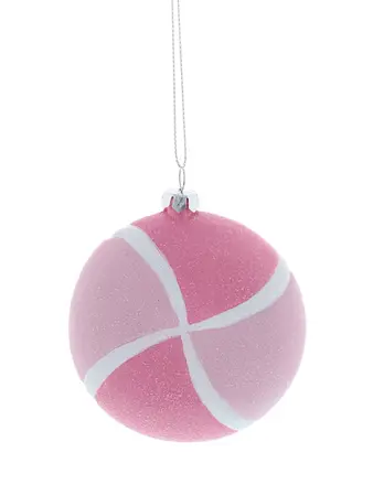 8cm Hanging Pink/White Glitter Round Sweet