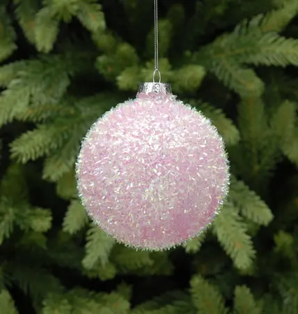 9cm pink tinsel glass ball